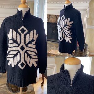 Vintage Ann Taylor Chunky Snowflake Mock Turtleneck Wool Sweater Petite M